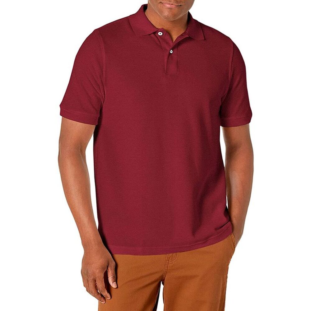 Men's Polo Shirt Casual Cotton Blend Short Sleeve Jersey T-Shirt Burgundy